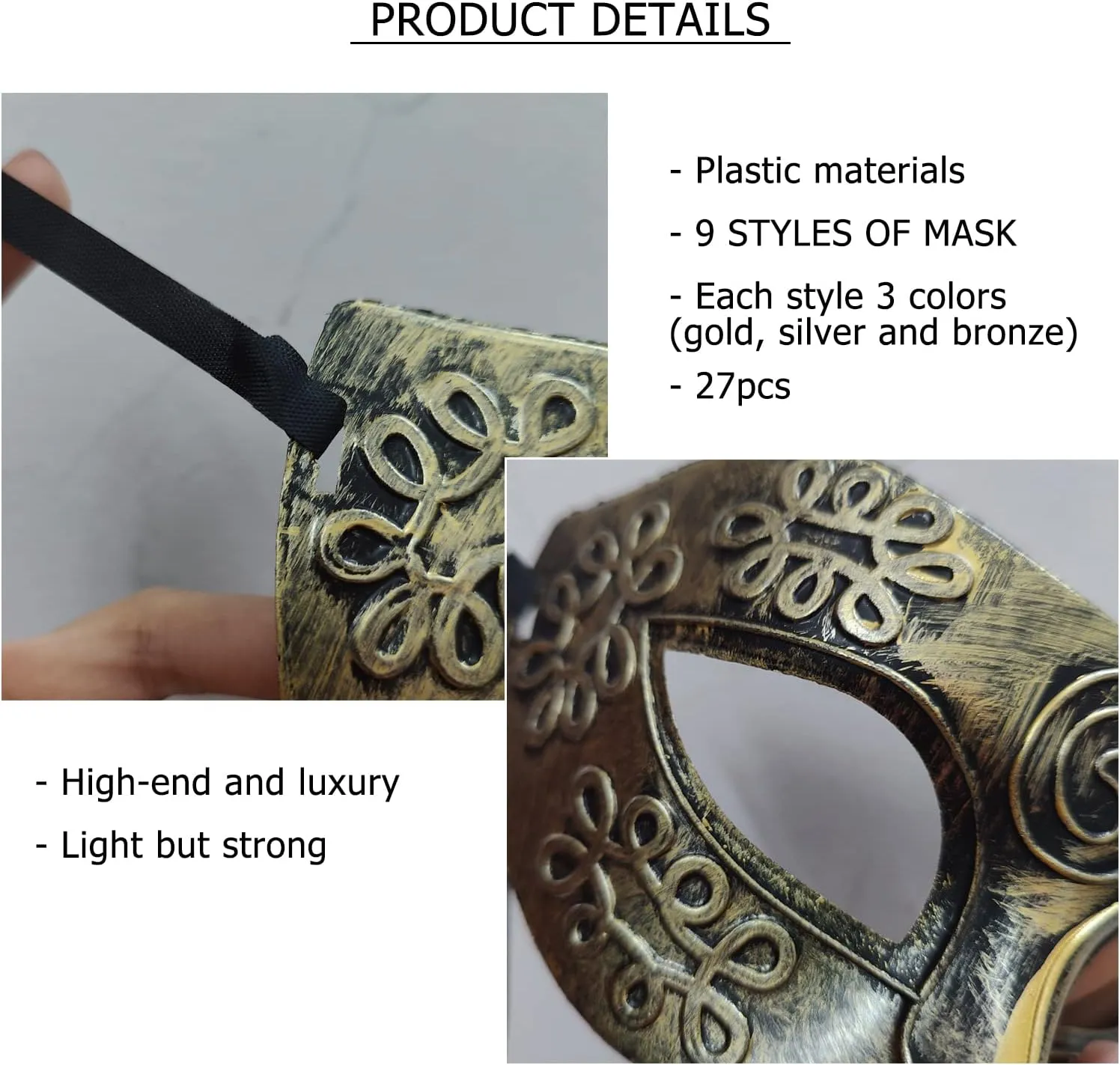 27 Pcs Vintage Antique Masks Retro Masquerade Men Women Unisex Mask for Ball Party Venetian Costume - Gold, Silver, Bronze