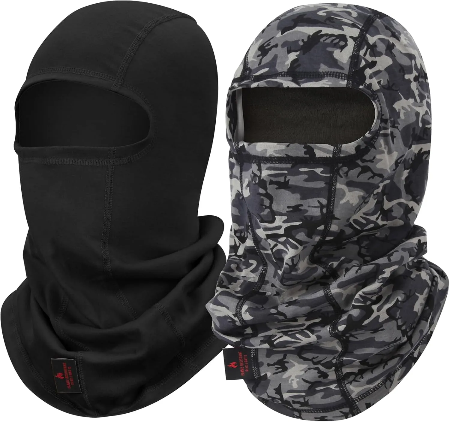 2PCS FR Balaclava Face Mask Flame Resistant for Welding Construction Firefighters OSHA Compliant Heat Spark Protection Breathable Stretch Fit Head Cover Camo/Black One Size