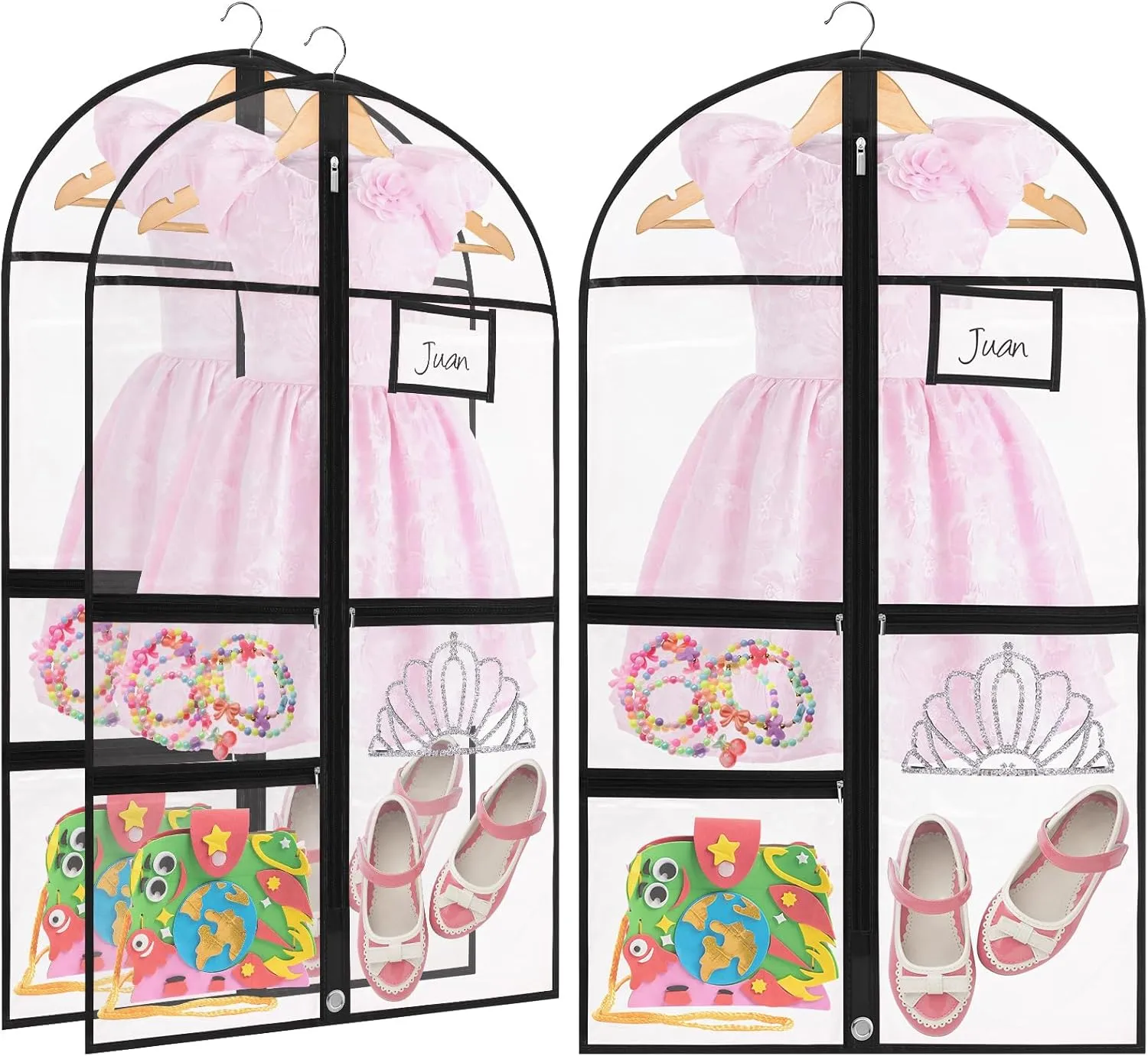 3 Pack Clear Dance Garment Bags 40 Inch Dance Competitions Costumes with 3 Clear Zipper Pockets 1 Large Back Zippered PVC Pocket for Hanging Competitions Kids Girls Clothes Storage