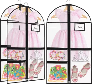 3 Pack Clear Dance Garment Bags 40 Inch Dance Competitions Costumes with 3 Clear Zipper Pockets 1 Large Back Zippered PVC Pocket for Hanging Competitions Kids Girls Clothes Storage