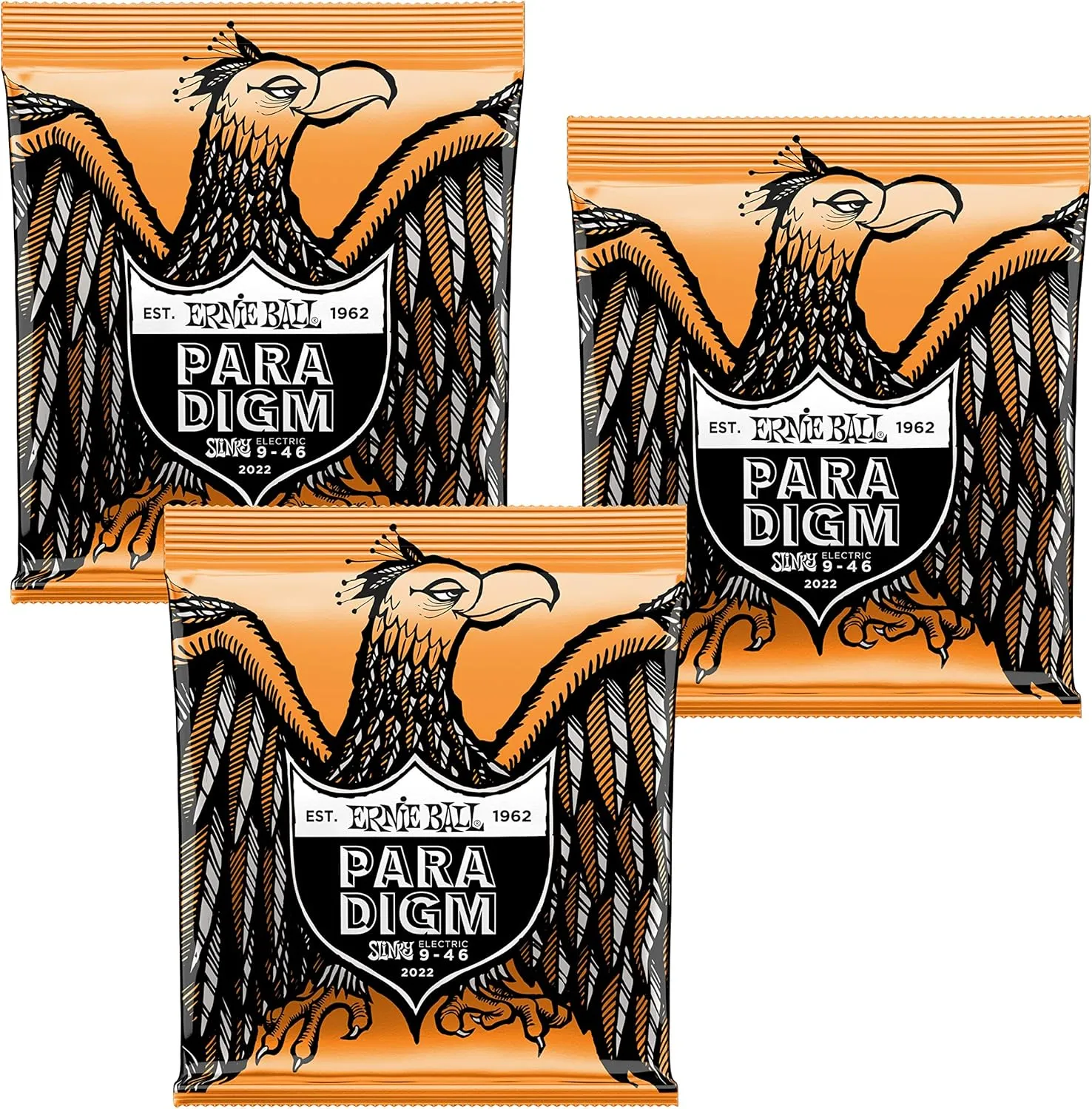 3 PACK Ernie Ball 2022 Paradigm Electric Guitar Strings Hybrid Slinky Single Set 9-46