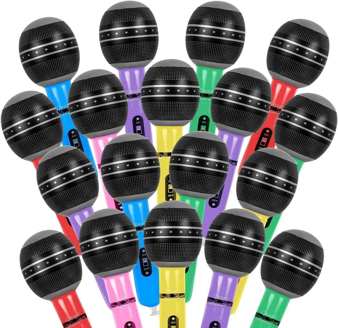 30 Pieces Inflatable Microphones for 80s 90s Party Decorations - 80s 90s Party Favors Decorations Supplies Plastic Toy Microphone Prop