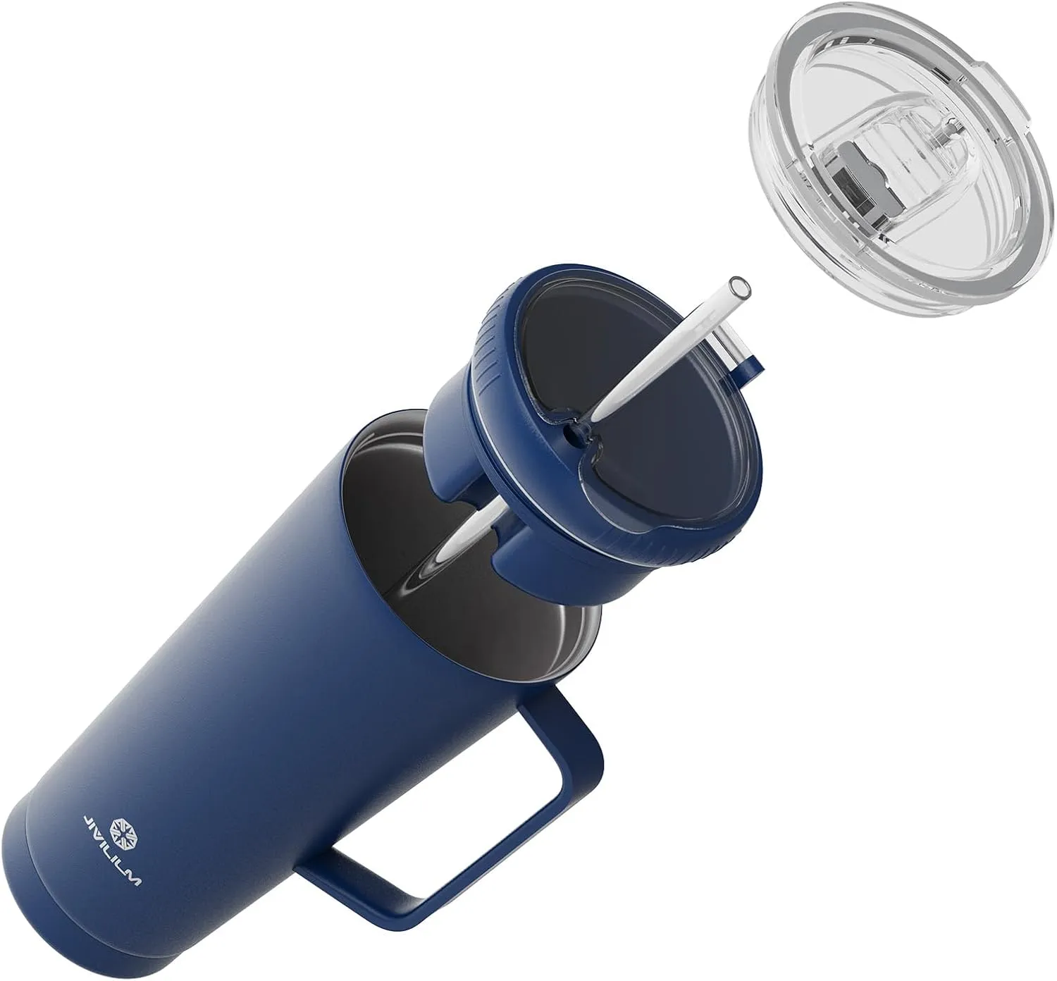 32 OZ 2 in 1 Stainless Steel Insulated Snack Tumbler With Handle, 2 Lids, Straw for Water, Coffee, Snack (Navy Blue, 32 OZ)