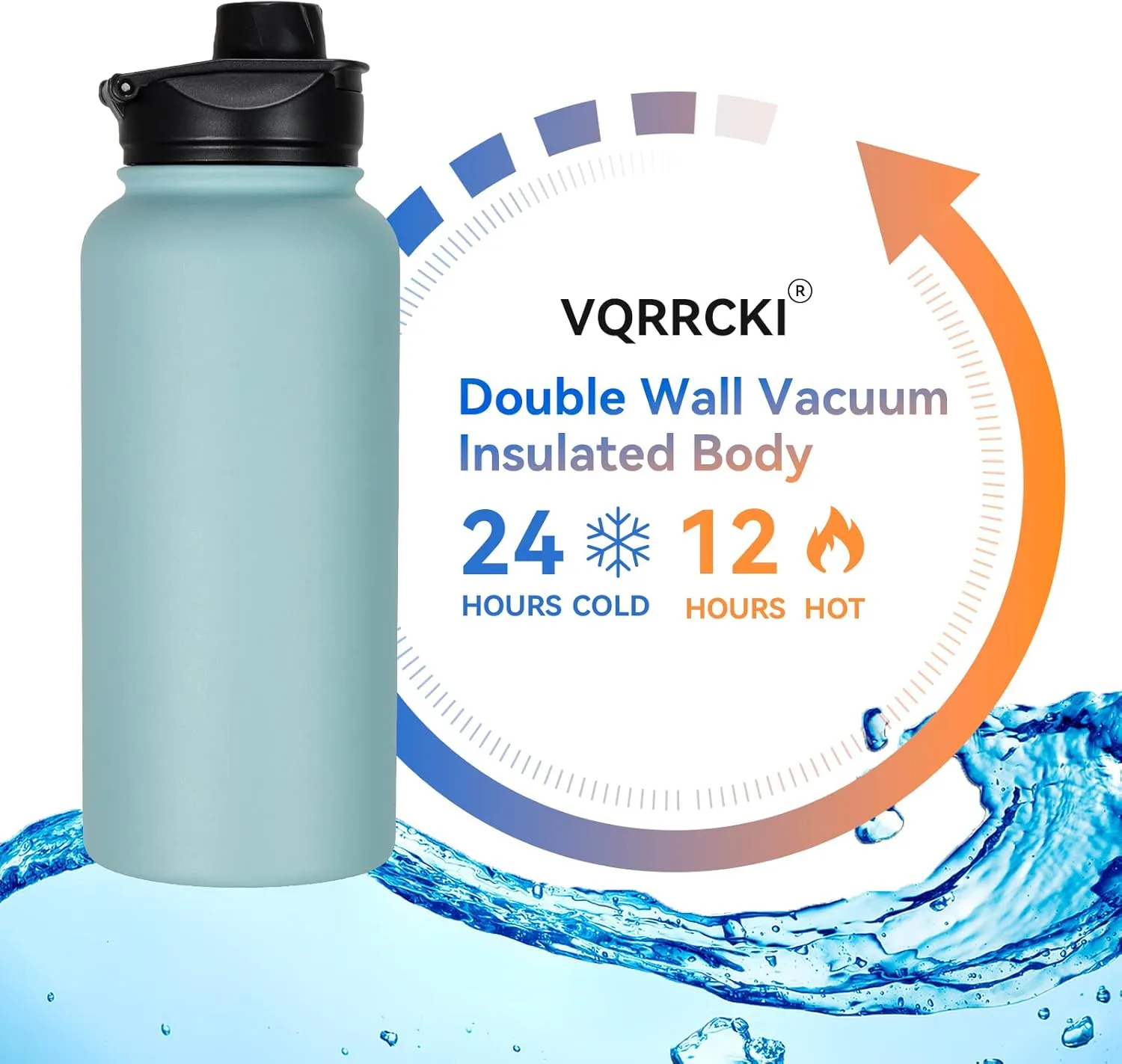 32 oz Insulated Water Bottle Bulk 8 Pack, Stainless Steel Sports Water Bottles with Straw Lid & Wide Mouth Lids, Double Walled Vacuum, Leak Proof, Turquoise Blue