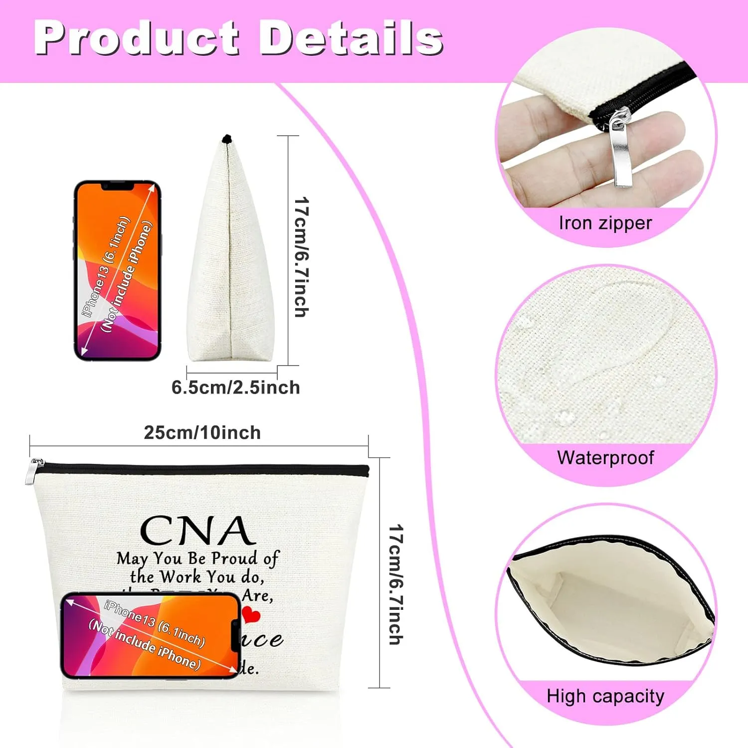 3Pcs CNA Makeup Bag Set Certified Nursing Assistant Gifts