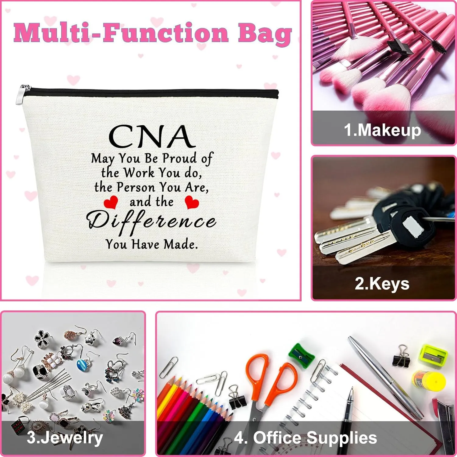 3Pcs CNA Makeup Bag Set Certified Nursing Assistant Gifts
