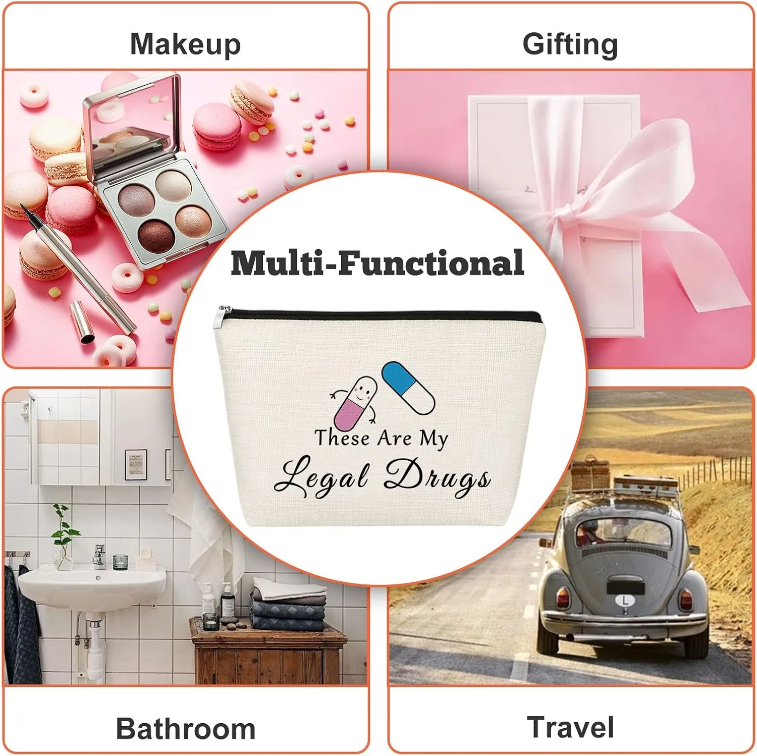 3pcs Medicine Gift for Women Makeup Bag Therapy Therapist Gifts Patient Birthday Present Cosmetic Bag Medicine Organizer Pouch Female Nurse Practitioner Present for Her Mom Sister Travel Pouch