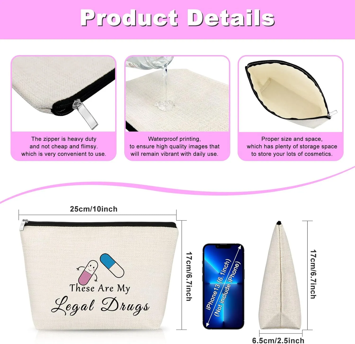 3pcs Medicine Gift for Women Makeup Bag Therapy Therapist Gifts Patient Birthday Present Cosmetic Bag Medicine Organizer Pouch Female Nurse Practitioner Present for Her Mom Sister Travel Pouch