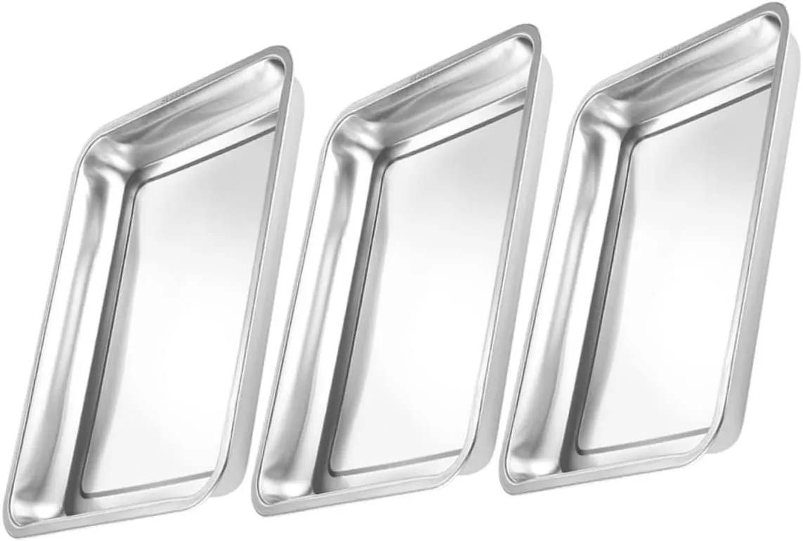 3pcs Stainless Steel Baking Plate Multi-functional Food Serving Tray for Kitchen Grilling Bbq Reusable Kitchen Essential