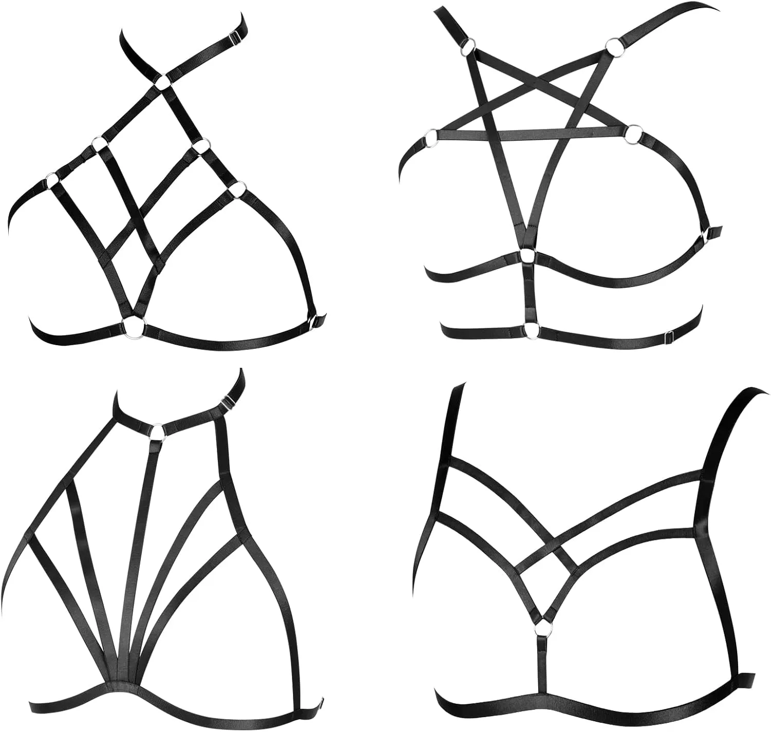4 Pieces of Women's Harness Bra Elastic Crop Top Cage Bra Without Cup Hollow Adjustable Gothpunk Halloween Dance Costume