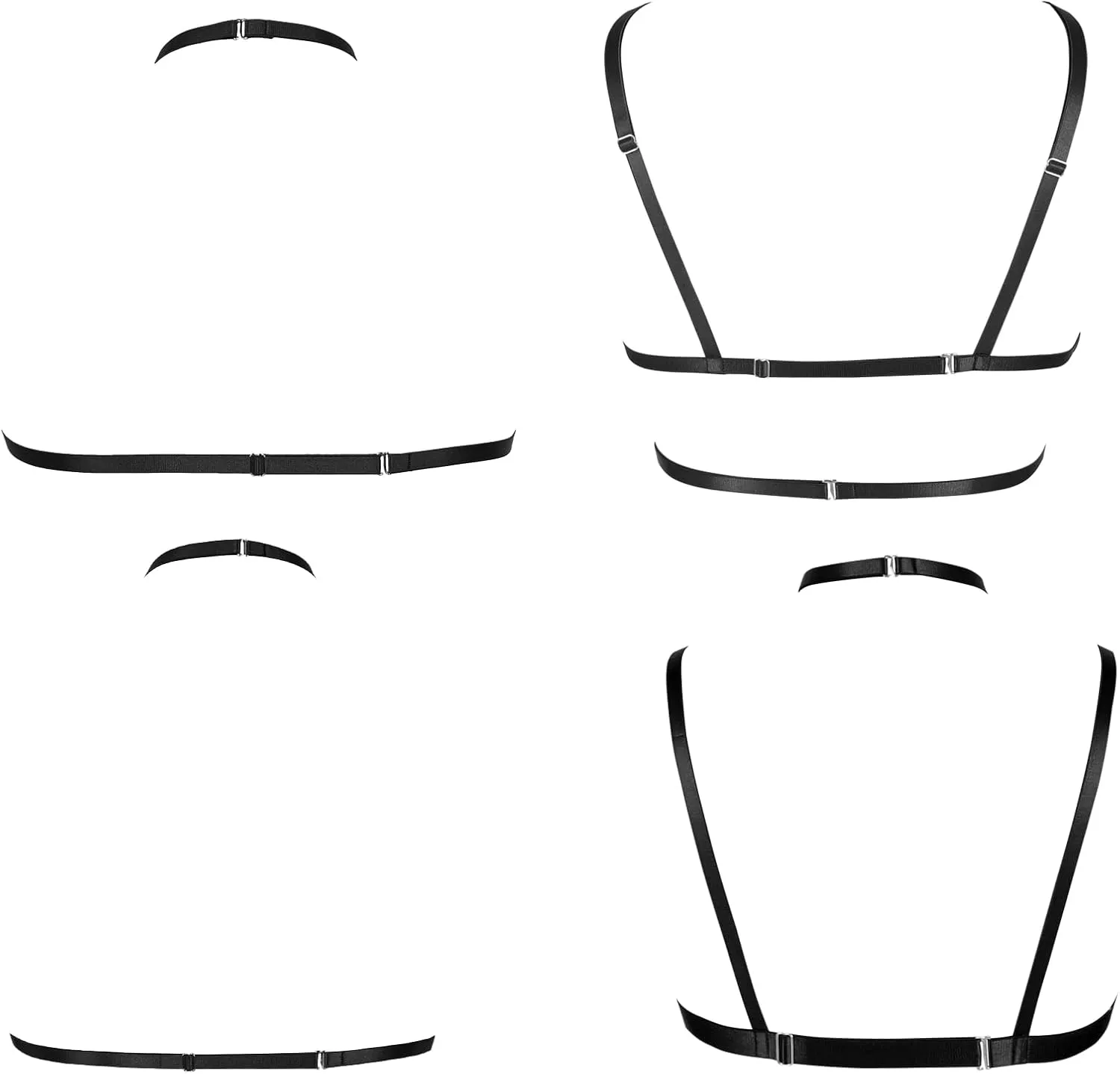 4 Pieces of Women's Harness Bra Elastic Crop Top Cage Bra Without Cup Hollow Adjustable Gothpunk Halloween Dance Costume