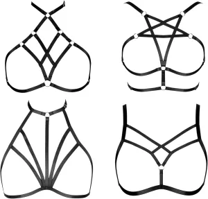 4 Pieces of Women's Harness Bra Elastic Crop Top Cage Bra Without Cup Hollow Adjustable Gothpunk Halloween Dance Costume