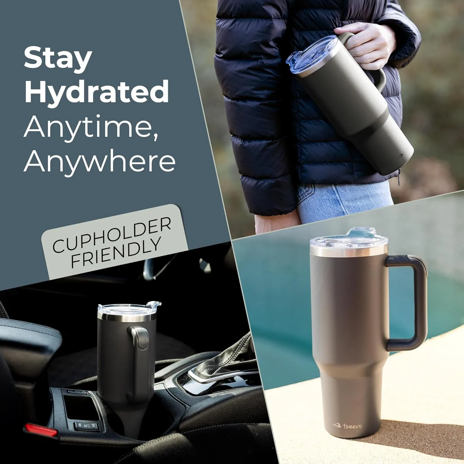 40 oz Tumbler With Handle and Straw Made of Stainless Steel - Double Wall Vacuum Insulated Tumbler With Lid - Sweat Proof Easy Grip, BPA-Free, Dishwasher Safe Tumbler (Charcoal)