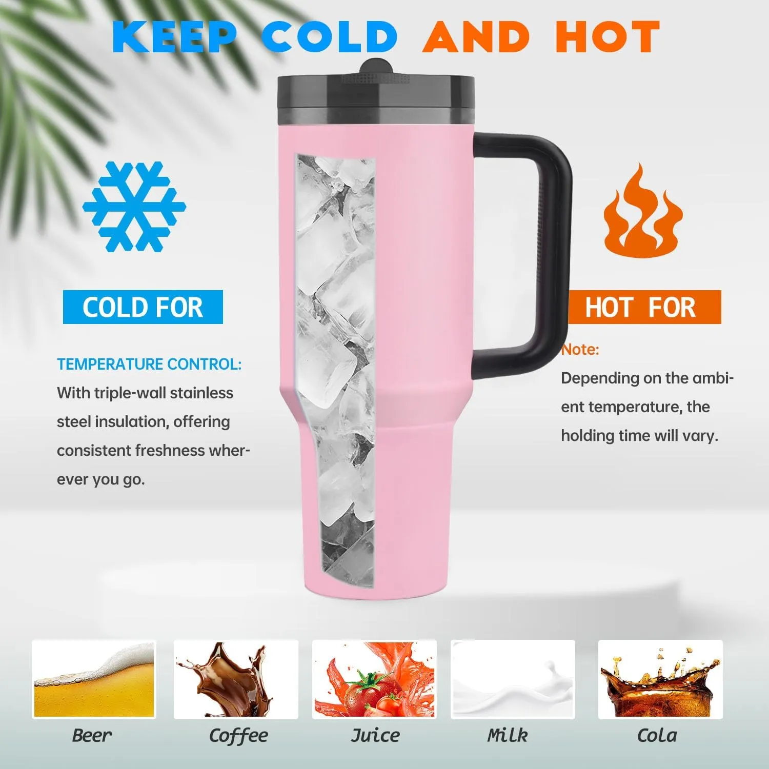 40 oz Tumbler with Handle Quenchers ProTour Detachable Flip Straw Lid Tumbler,Vacuum Insulated Tumblers with Top Leak Proof Lids and Flip Straw,Reusable Insulated Cup (Massey Powder, 40 oz)