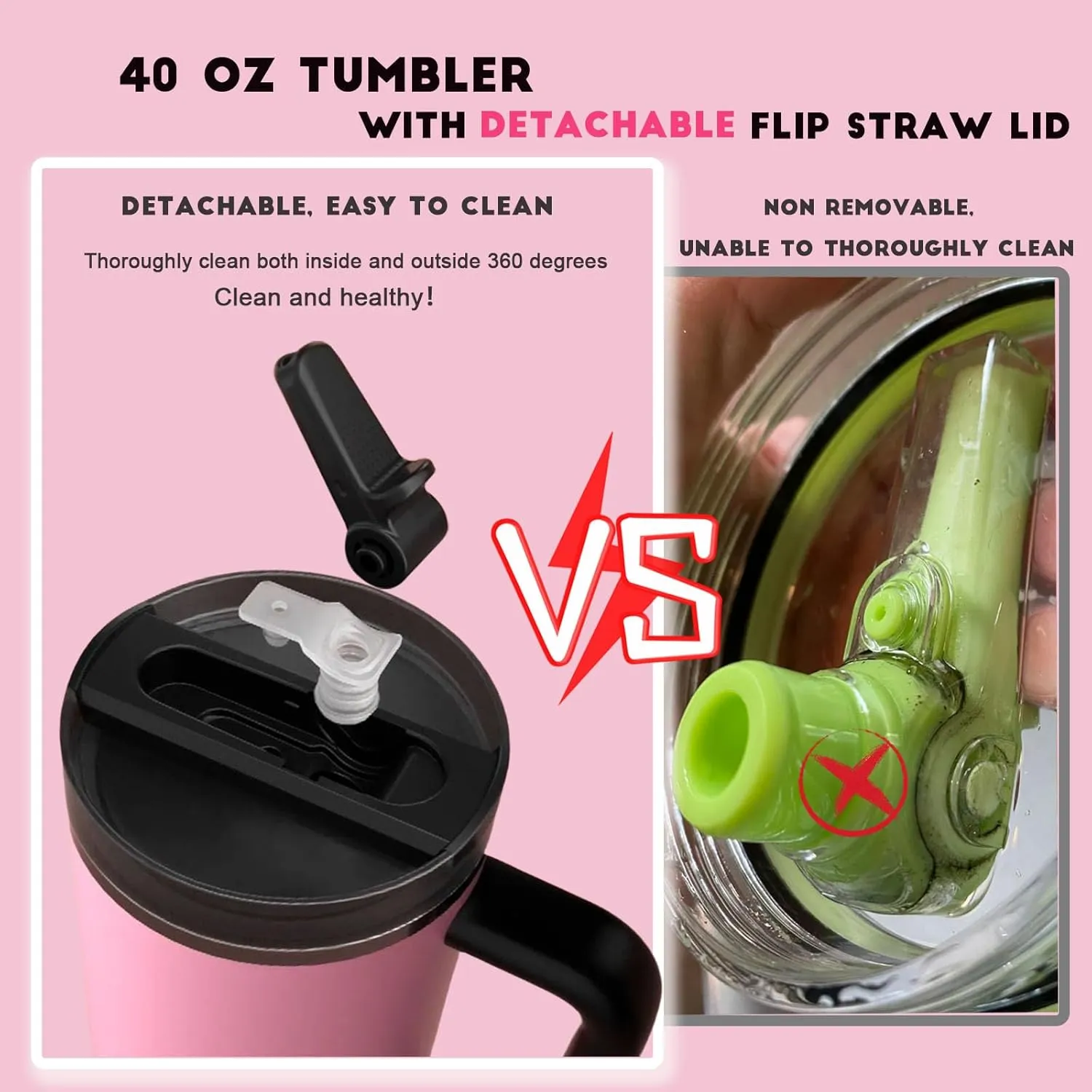 40 oz Tumbler with Handle Quenchers ProTour Detachable Flip Straw Lid Tumbler,Vacuum Insulated Tumblers with Top Leak Proof Lids and Flip Straw,Reusable Insulated Cup (Massey Powder, 40 oz)