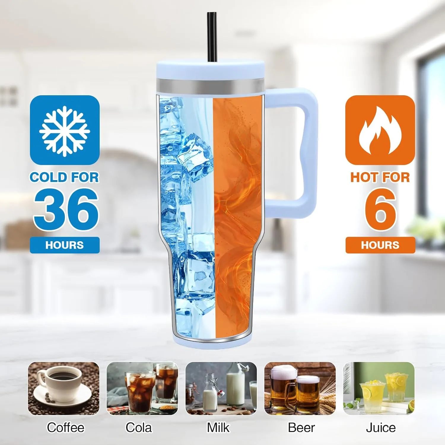 40 oz Tumbler with Straw and Lid - White Tumbler with Handle Water Bottles Stainless Steel Insulated Cup Coffee Travel Mug Spill Proof Leak Proof for Hot Iced Cold Beverages, Gifts for Women Men