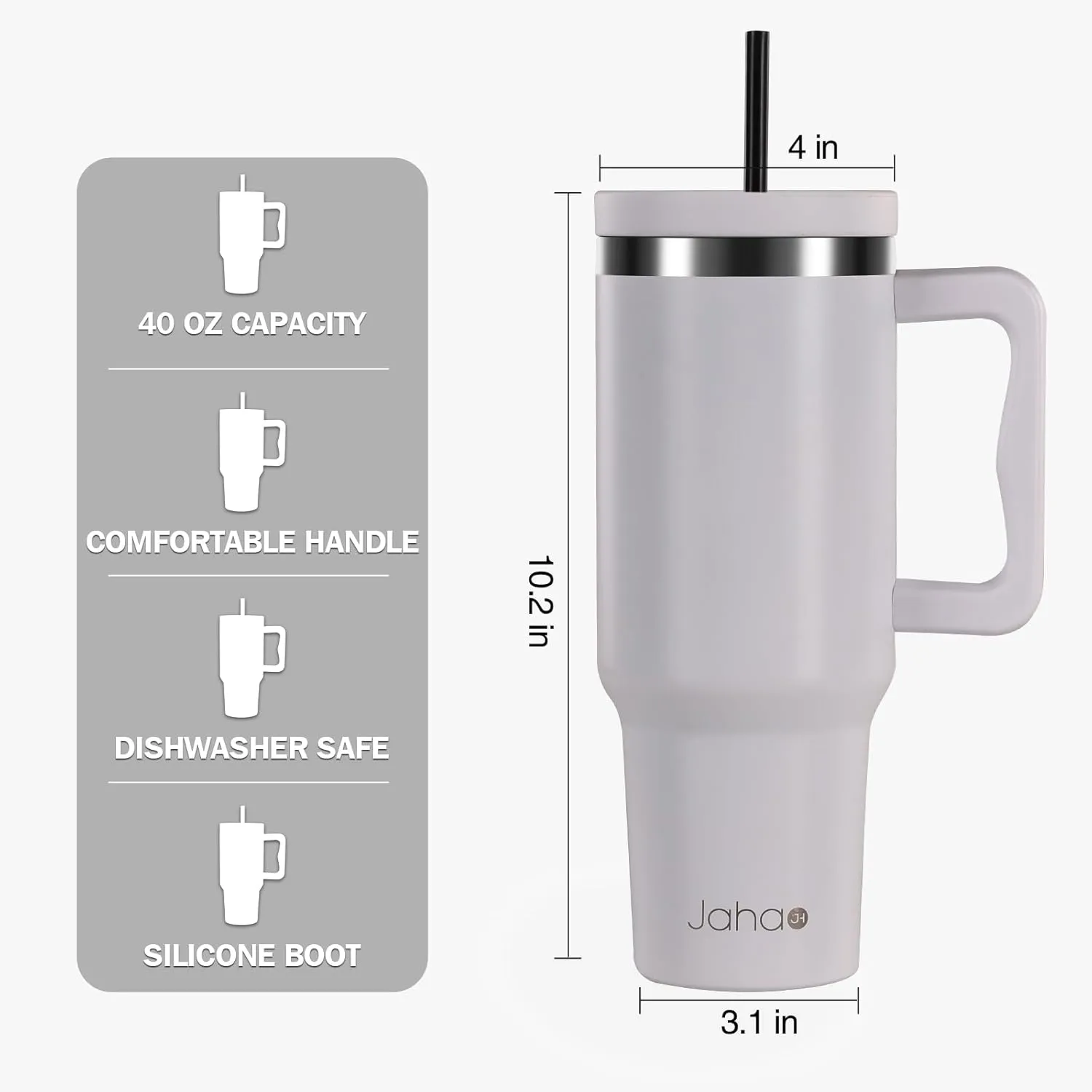 40 oz Tumbler with Straw and Lid - White Tumbler with Handle Water Bottles Stainless Steel Insulated Cup Coffee Travel Mug Spill Proof Leak Proof for Hot Iced Cold Beverages, Gifts for Women Men