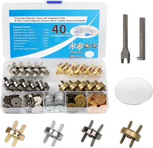 40 Sets 4 Colors Magnetic Snaps Closures with Installation Tools, Magnetic Purses Closure Clasps Include 3 Setting Tools for Sewing, Purses, Bags, Clothes, Crafting, Leather Projects(18MM)