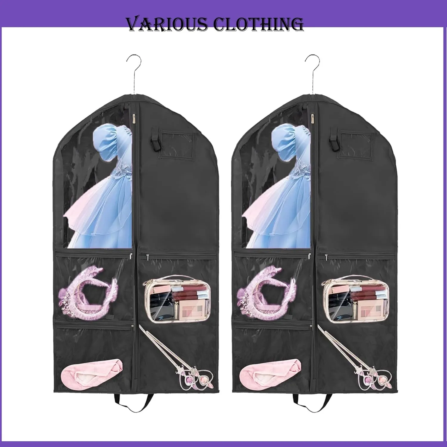 40Inch Travel Storage Hanger for Dance Competitions - Waterproof Kids Garment Bags (Purple, 2 Pack)