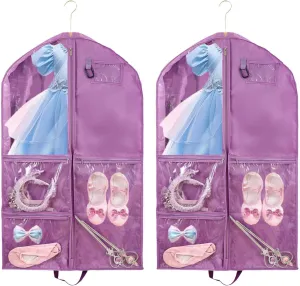 40Inch Travel Storage Hanger for Dance Competitions - Waterproof Kids Garment Bags (Purple, 2 Pack)