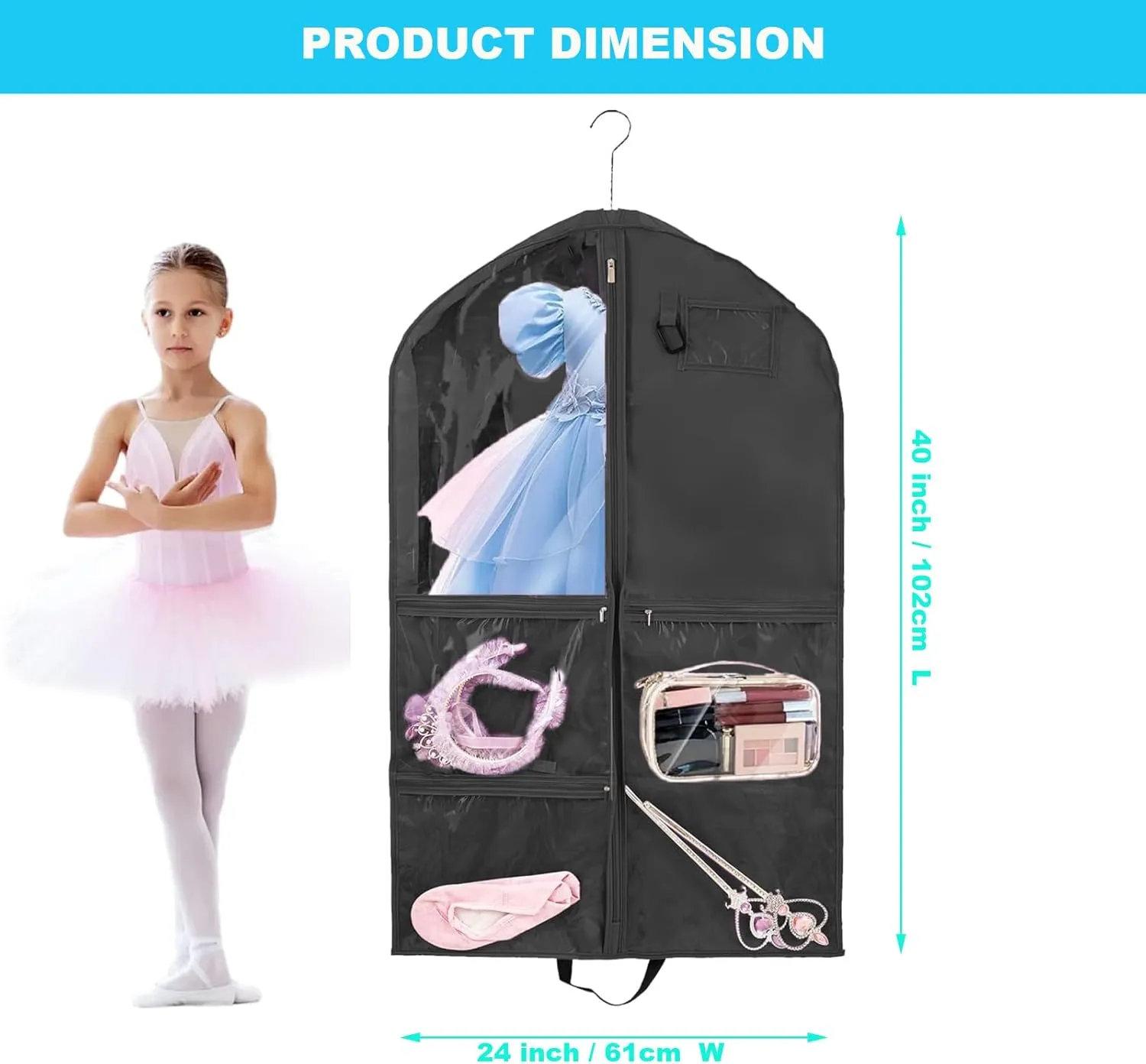 40Inch Travel Storage Hanger for Dance Competitions - Waterproof Kids Garment Bags (Purple, 2 Pack)