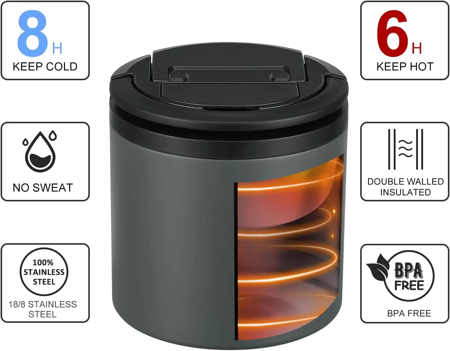 40oz Insulated Food Jar-Say Goodbye to Spills&Cold Meals|Ultimate Airtight Leak-Proof Lid Thermo for Hot Food, Wide Mouth Soup Thermos Lunch Box Container Adults|Stainless Steel with Folding Spoon