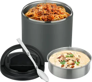 40oz Insulated Food Jar-Say Goodbye to Spills&Cold Meals|Ultimate Airtight Leak-Proof Lid Thermo for Hot Food, Wide Mouth Soup Thermos Lunch Box Container Adults|Stainless Steel with Folding Spoon