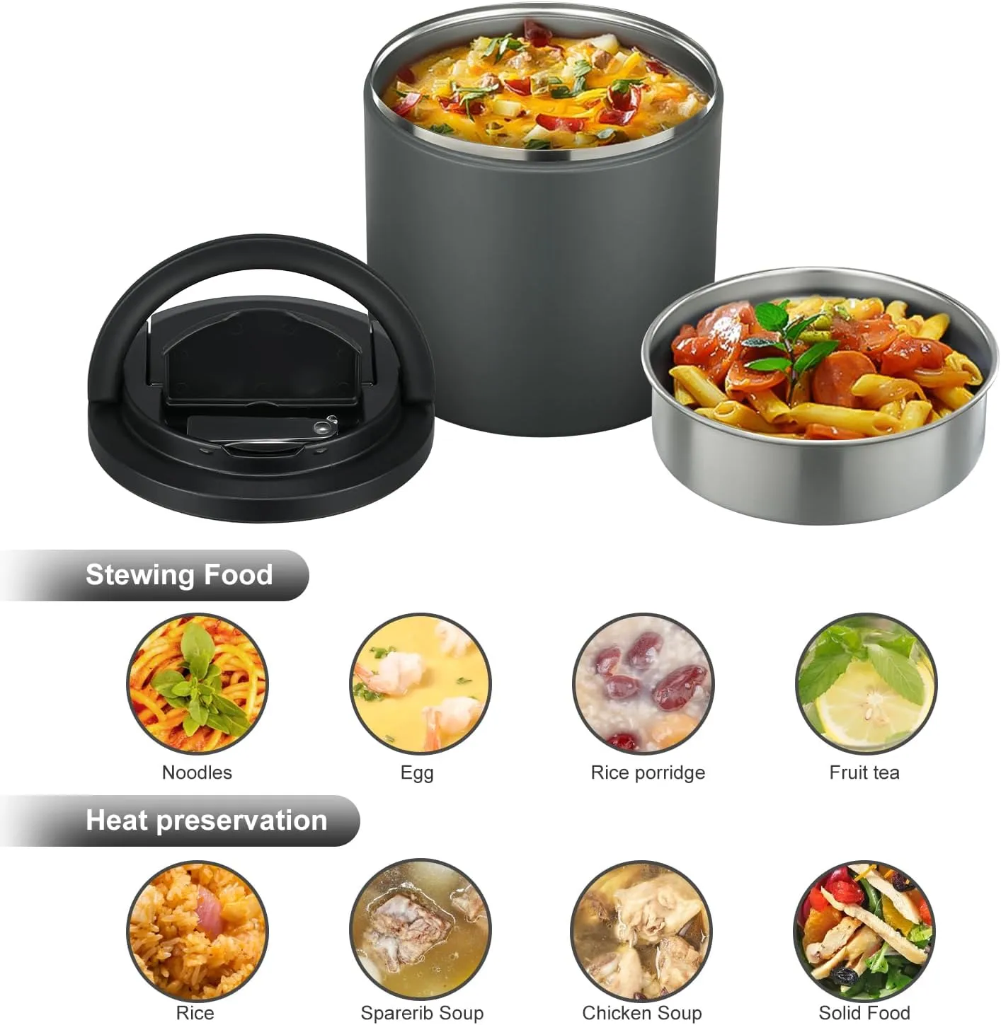 40oz Insulated Food Jar-Say Goodbye to Spills&Cold Meals|Ultimate Airtight Leak-Proof Lid Thermo for Hot Food, Wide Mouth Soup Thermos Lunch Box Container Adults|Stainless Steel with Folding Spoon