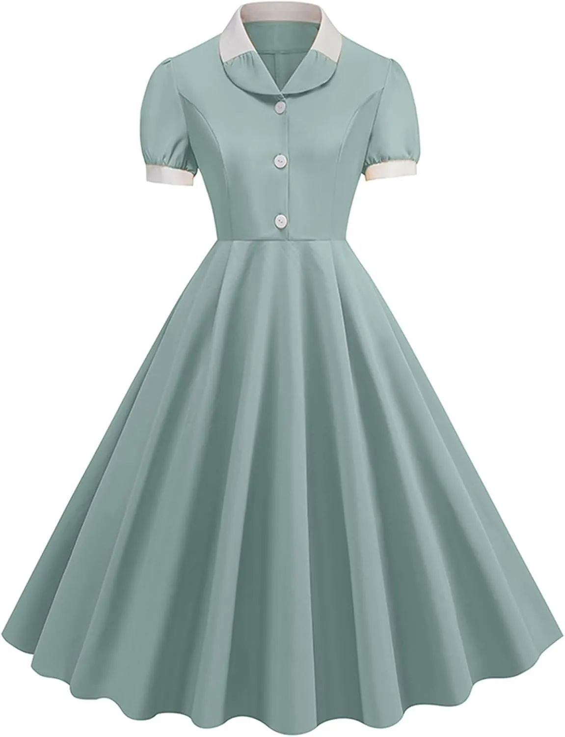 40s 50s Vintage Dress for Women 1950s Tea Party Dresses Short Sleeve Lapel Collar Retro Rockabilly Cocktail Party Swing Dress