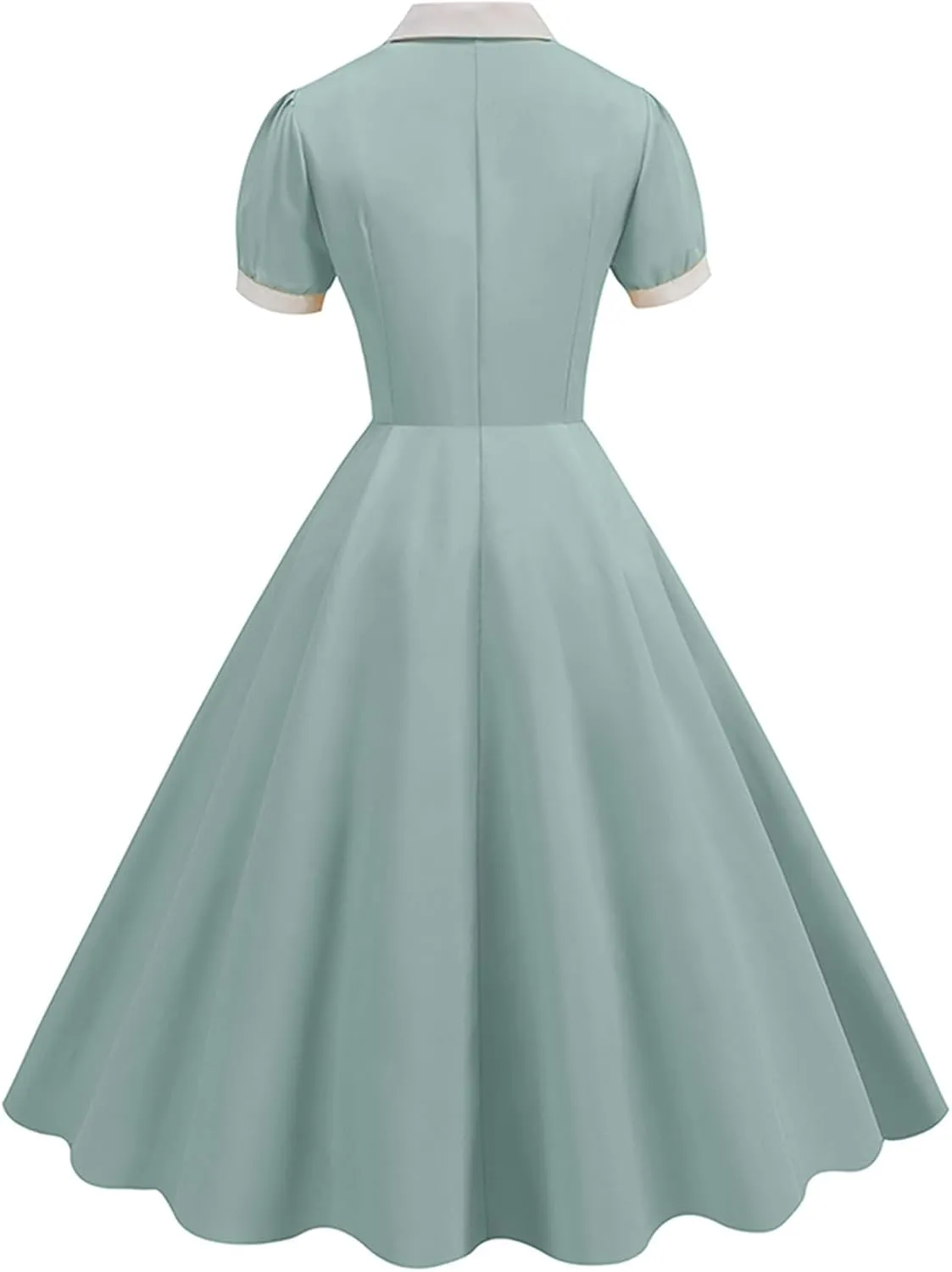 40s 50s Vintage Dress for Women 1950s Tea Party Dresses Short Sleeve Lapel Collar Retro Rockabilly Cocktail Party Swing Dress