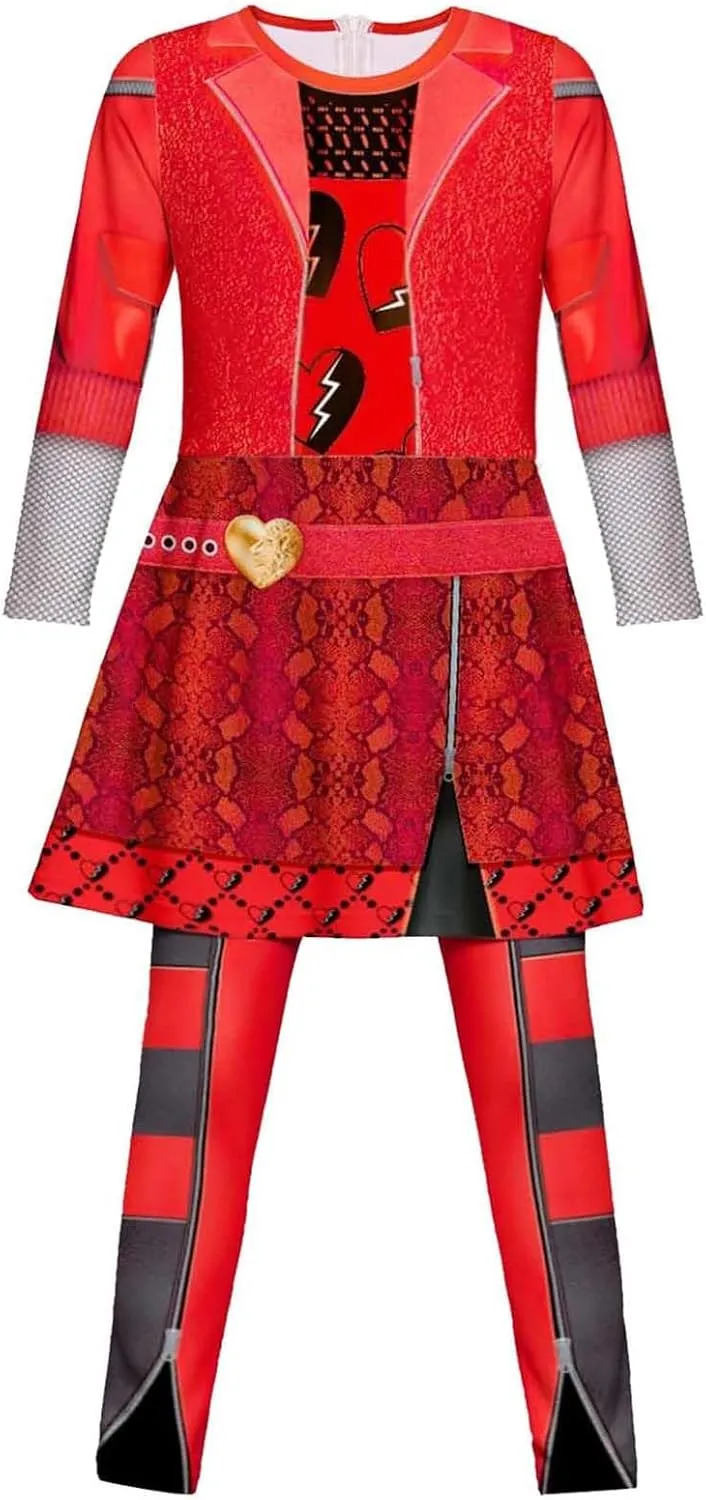 4PCS Rise Red Costume Kids Girls Princess Red Descend Costume Jumpsuits Wigs Bag Gloves Halloween Costume 4-12