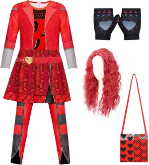4PCS Rise Red Costume Kids Girls Princess Red Descend Costume Jumpsuits Wigs Bag Gloves Halloween Costume 4-12