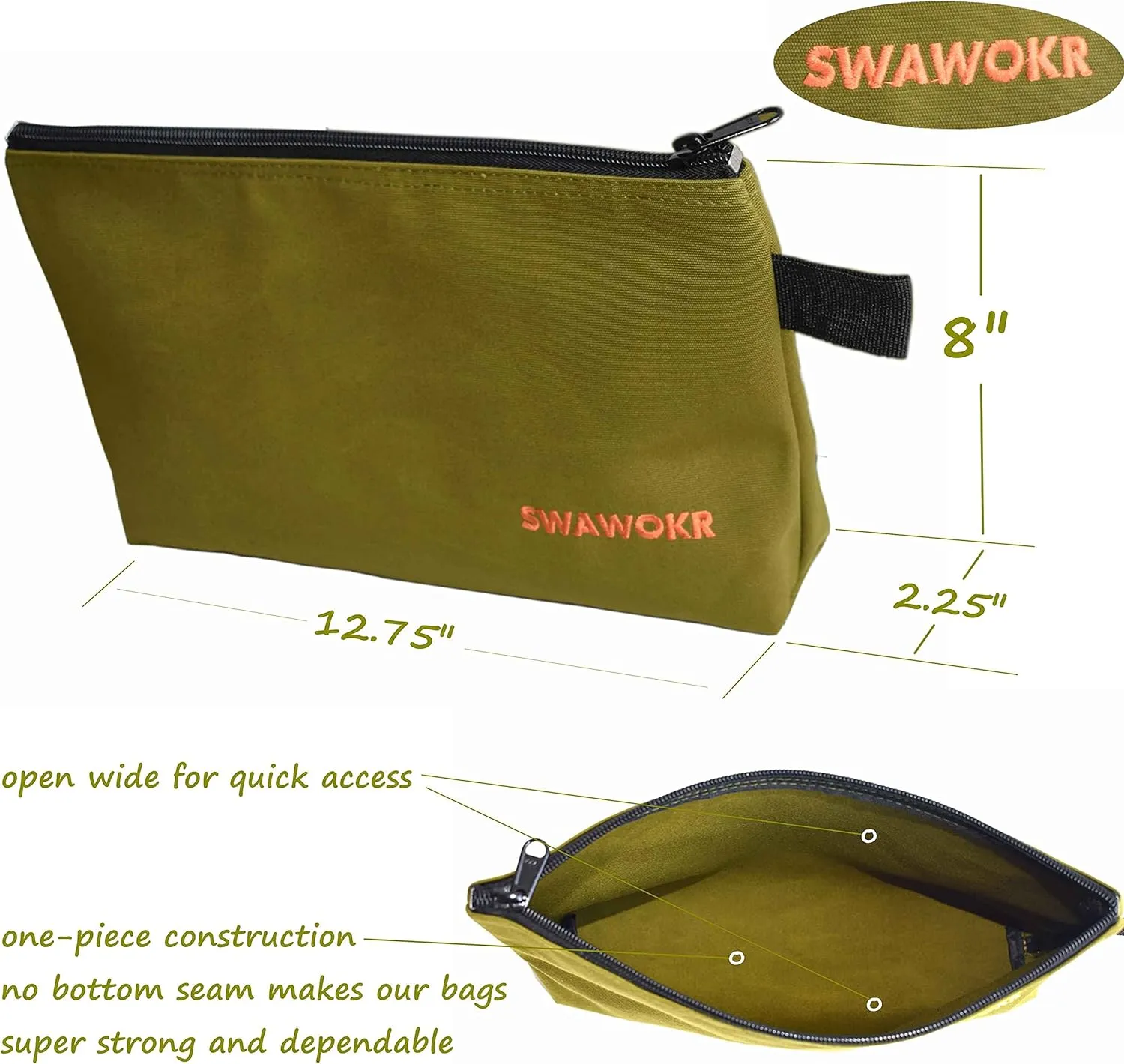 5 Pack 20 oz Canvas Tool Zipper Bags - Heavy Duty Utility Tool Pouch - Water Resistant Multi-Purpose Organizer Tote Bags 12.75 X 8 X 2.25 inch Spacious Storage Pouches with Dependable YKK Zippers