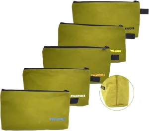 5 Pack 20 oz Canvas Tool Zipper Bags - Heavy Duty Utility Tool Pouch - Water Resistant Multi-Purpose Organizer Tote Bags 12.75 X 8 X 2.25 inch Spacious Storage Pouches with Dependable YKK Zippers