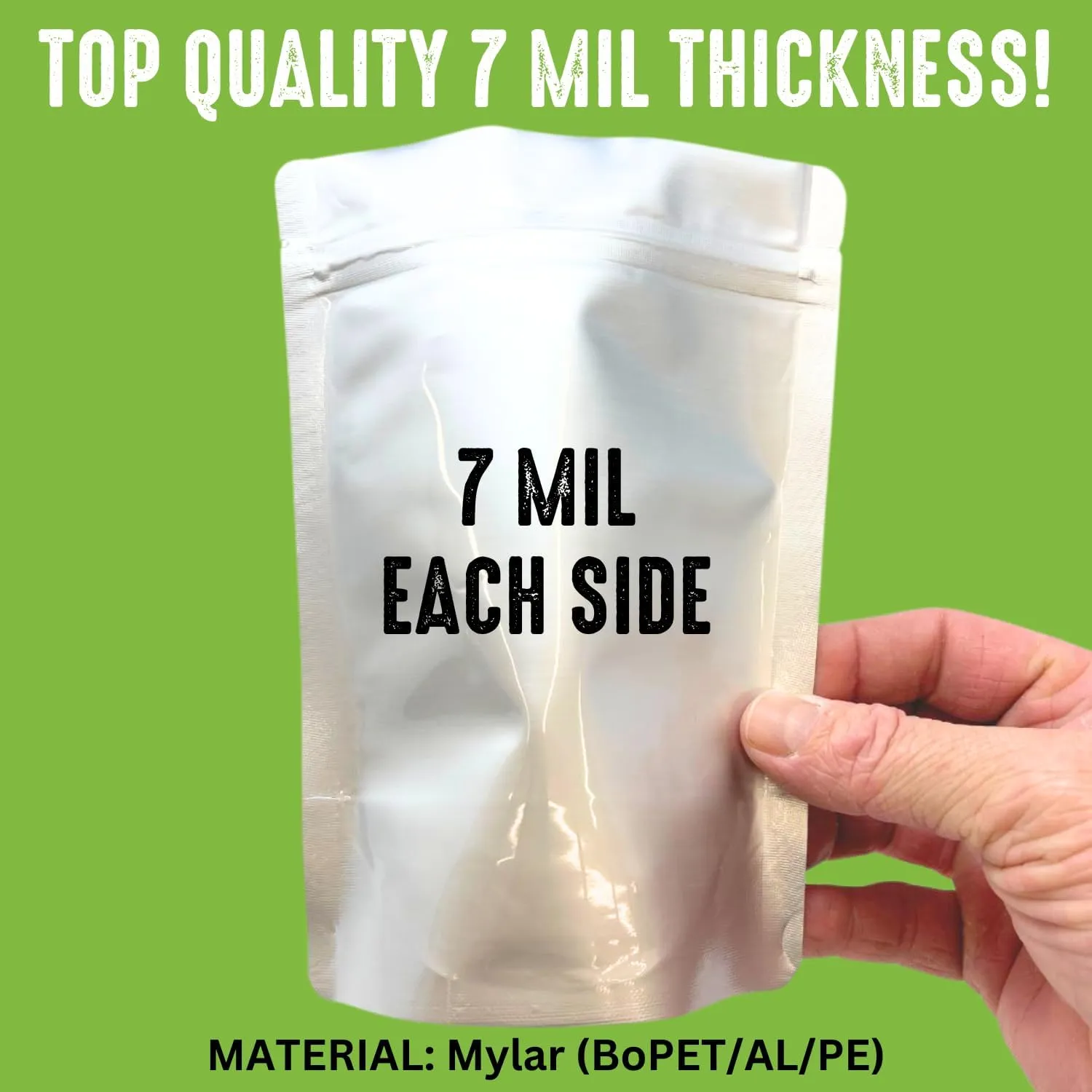 50 Mylar Bags for Food Storage, Airtight 7-Mil Thick Gusseted Zip Lock, Long Term, Reusable, Emergency Food Supply & Freeze Dryer Bags - 2 Quart 10.5x9.5 Inch