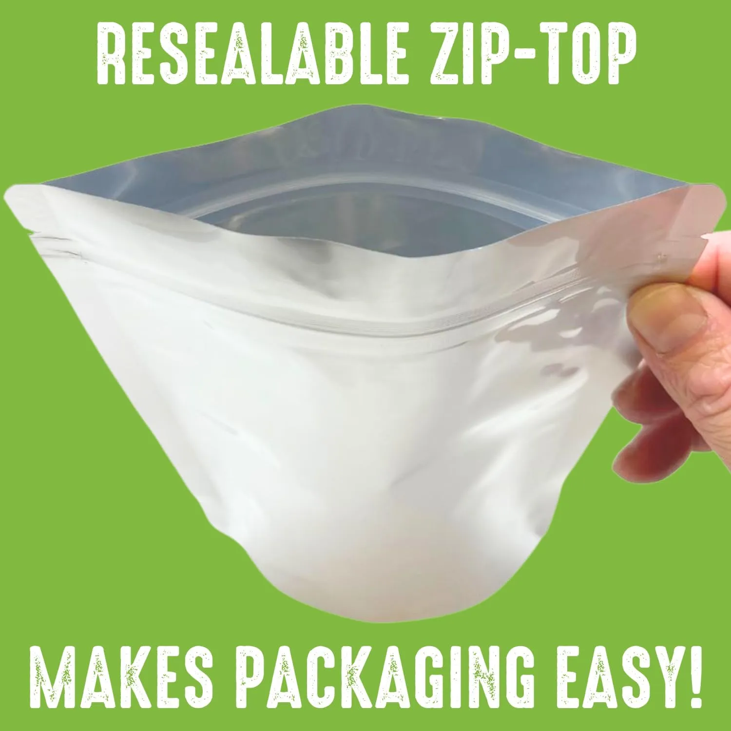 50 Mylar Bags for Food Storage, Airtight 7-Mil Thick Gusseted Zip Lock, Long Term, Reusable, Emergency Food Supply & Freeze Dryer Bags - 2 Quart 10.5x9.5 Inch