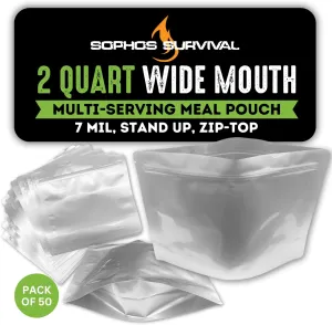 50 Mylar Bags for Food Storage, Airtight 7-Mil Thick Gusseted Zip Lock, Long Term, Reusable, Emergency Food Supply & Freeze Dryer Bags - 2 Quart 10.5x9.5 Inch
