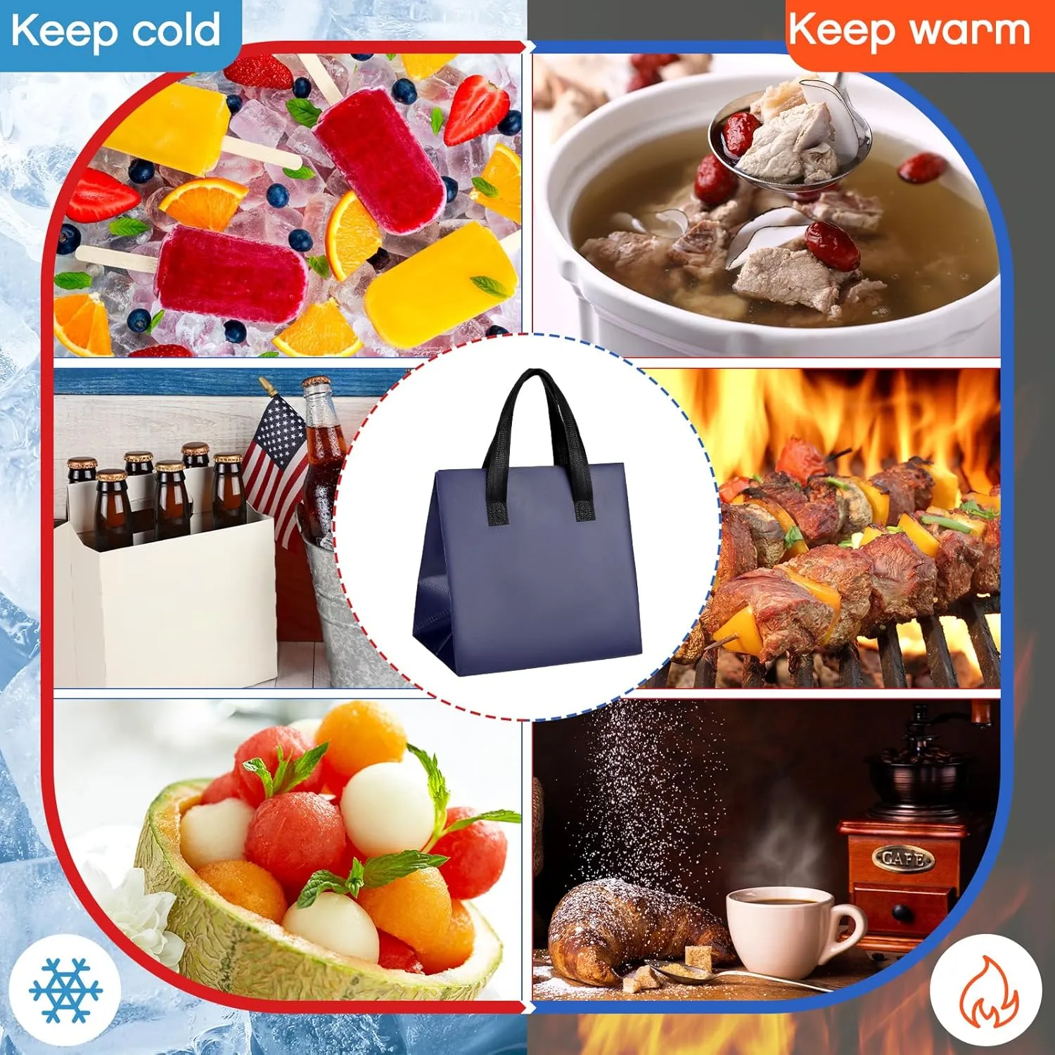50 Pcs Insulated Take Away Bags Bulk Thermal Insulation Food for Coffee Milk Tea Hot Cold Food Fresh Seafood Cooler Pizza Delivery Bags for Catering Restaurant Grocery (Colorful)