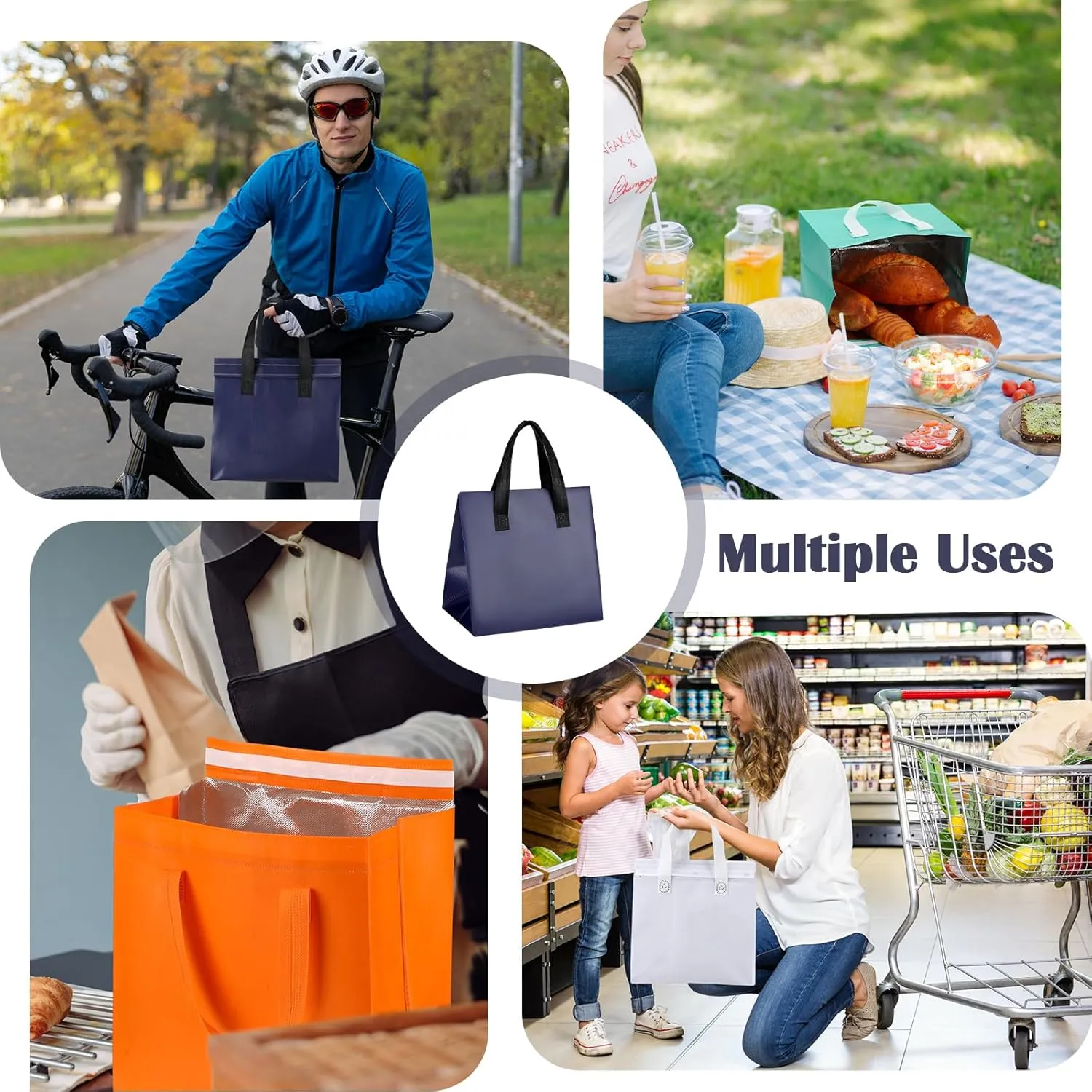 50 Pcs Insulated Take Away Bags Bulk Thermal Insulation Food for Coffee Milk Tea Hot Cold Food Fresh Seafood Cooler Pizza Delivery Bags for Catering Restaurant Grocery (Colorful)