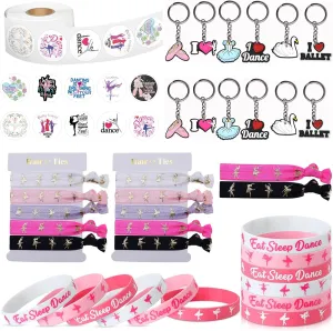536Pcs Ballet Dance Party Favors Ballerina Themed Birthday Party Supplies Include Silicone Bracelets, Keychains, Hair Ties and Stickers for Kids Girls Dancers Party Decorations