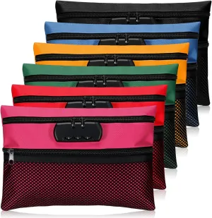 6 Pcs Money Bag with Lock Bank Bag with Zipper Double Layer Locking Accessories Pouch 11.02 x 7.87 Inches Lockable Cash Storage Pouch for Cash Passports Notary Supplies(Colorful)