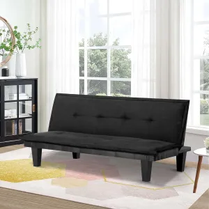 63.8" Futon Bed with Adjustable Backrest and Suede Upholstery – Multi-Functional Sleeper Sofa for Home and Office, Black