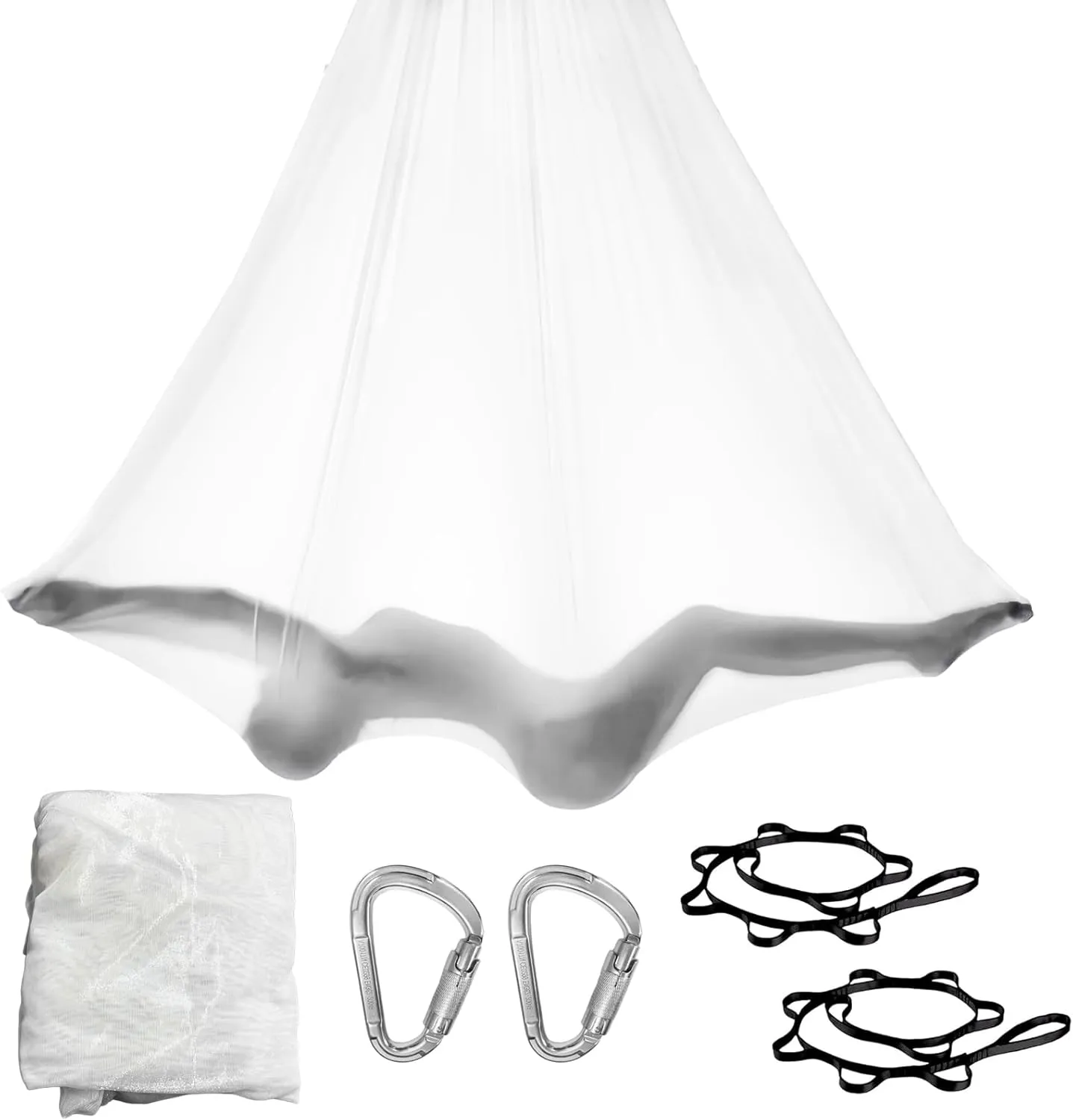 6.5 Yards Transparent Aerial Yoga Hammock Kit Inelastic Photography Art Performance Circus Yoga Hammock with Hardware Daisy Chain