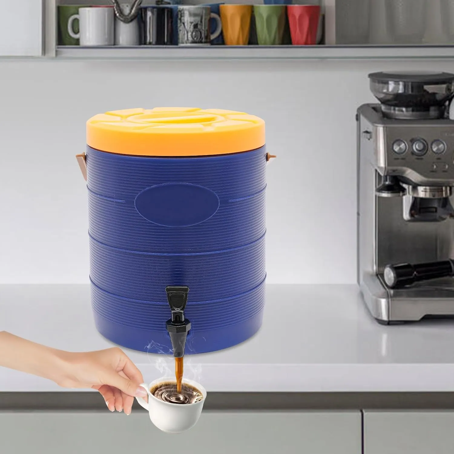 6.6Gal Insulated Beverage Dispenser Insulated Container Hot Cold Drink Dispenser with Faucet for Coffee Juice Water Hot Chocolate Milk, 201 Stainless Steel Inner Liner (Blue)
