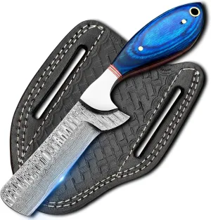 7" Handmade Damascus Bull cutter knife with Real Leather Sheath,Fixed Blade Hunting Knife,Camping,Skinning Tool,Outdoor activities and gifting its a unique product for unique buyer. (Blue)