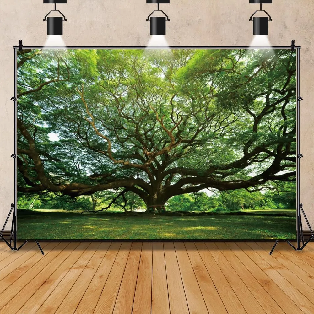 7x5ft Huge Tree Backdrop Rural Scenery Field Summer Autumn Countryside Outdoor Picnic Travel Background Grassland Nature Scenery Kids Adult Wedding Photos Booth Shoot Studio Props Vinyl