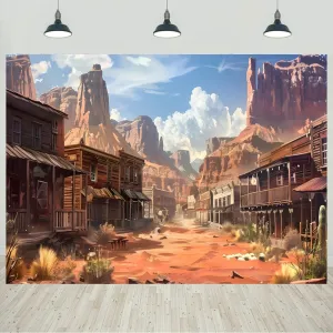 7x5ft Western Town Backdrop Western Fairy Tale Desert Mountain Photography Background Wild West Theme Cowboy Birthday Party Decorations Banner Portraits Photo Studio Props