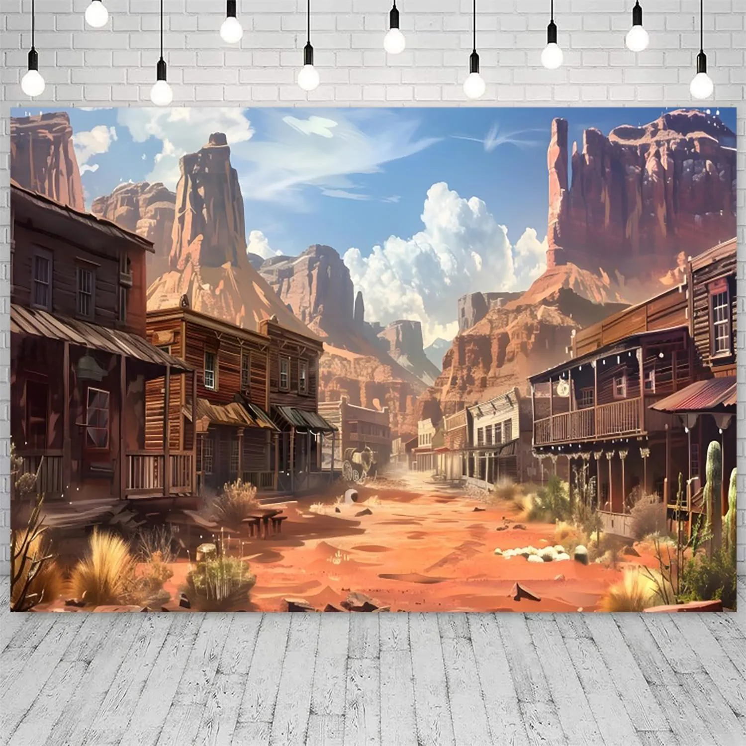 7x5ft Western Town Backdrop Western Fairy Tale Desert Mountain Photography Background Wild West Theme Cowboy Birthday Party Decorations Banner Portraits Photo Studio Props