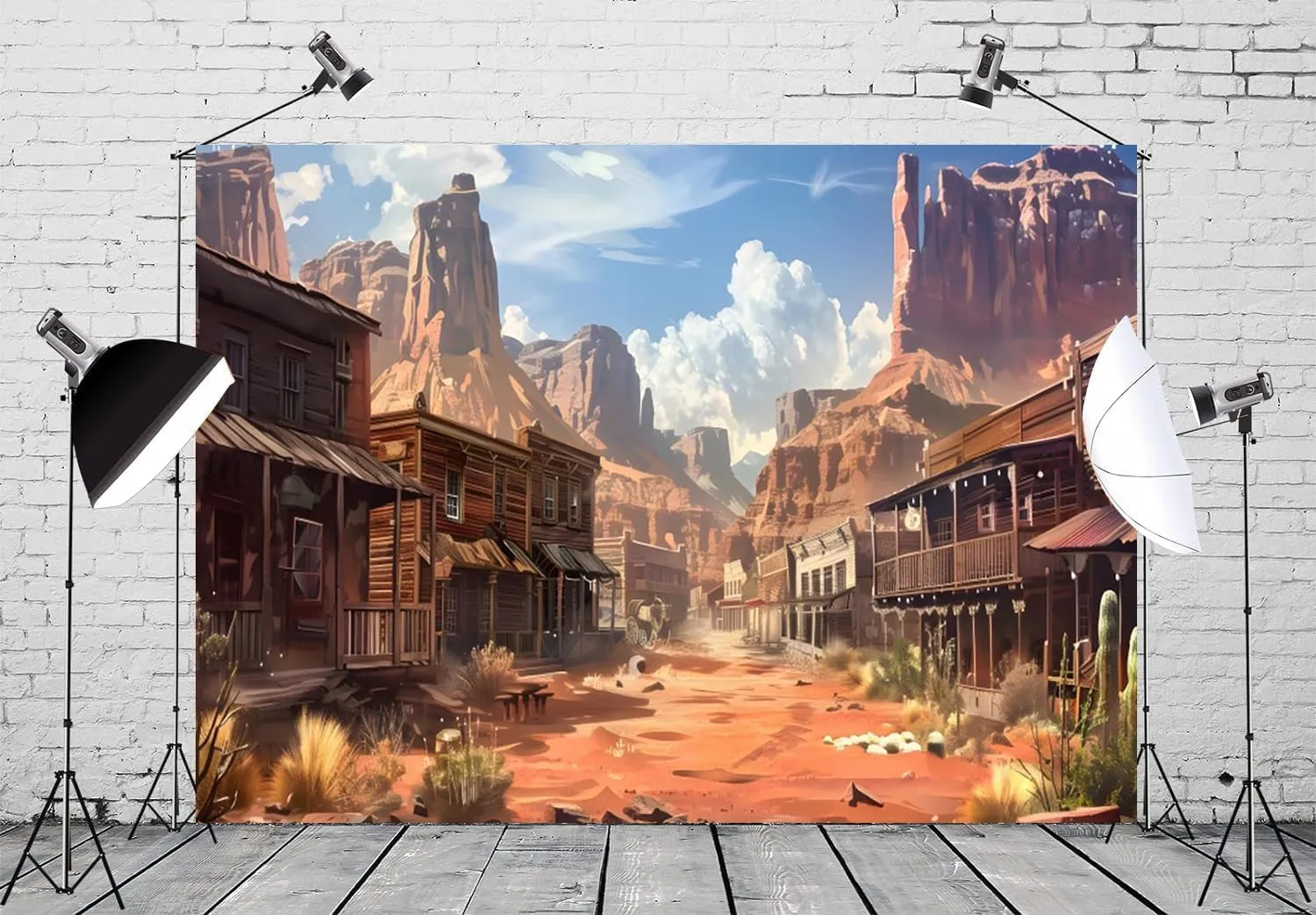 7x5ft Western Town Backdrop Western Fairy Tale Desert Mountain Photography Background Wild West Theme Cowboy Birthday Party Decorations Banner Portraits Photo Studio Props