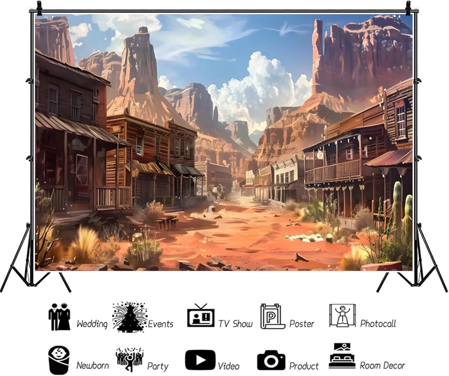 7x5ft Western Town Backdrop Western Fairy Tale Desert Mountain Photography Background Wild West Theme Cowboy Birthday Party Decorations Banner Portraits Photo Studio Props